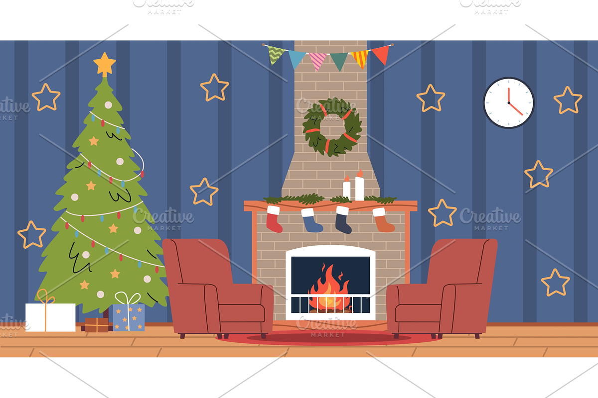 Interior of room with fireplace and, an Object Illustration by YummyBuum