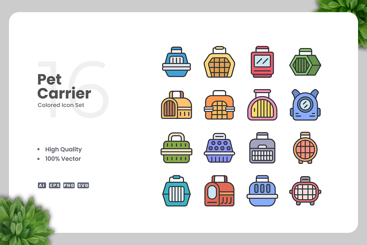 Pet Carrier Colored Icons, an Icon by Upnowgraphic