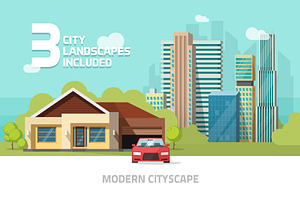 City Buildings Landscape Vector Set