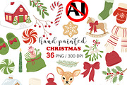 Hand Painted Christmas Clipart PNG, a Seasonal Illustration by PatternPalette (Thumbnail 1 of 13)
