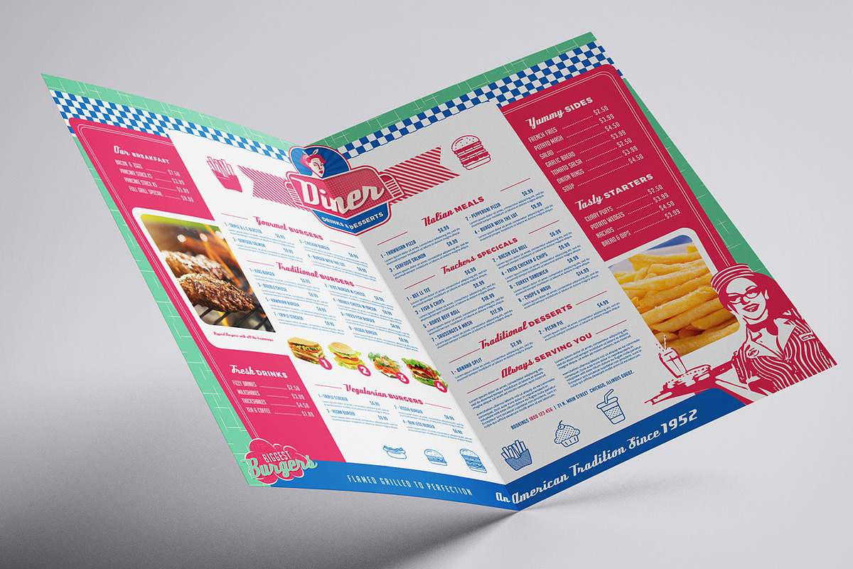 A3 American Diner Menu Template, a Brochure Template by BrandPacks