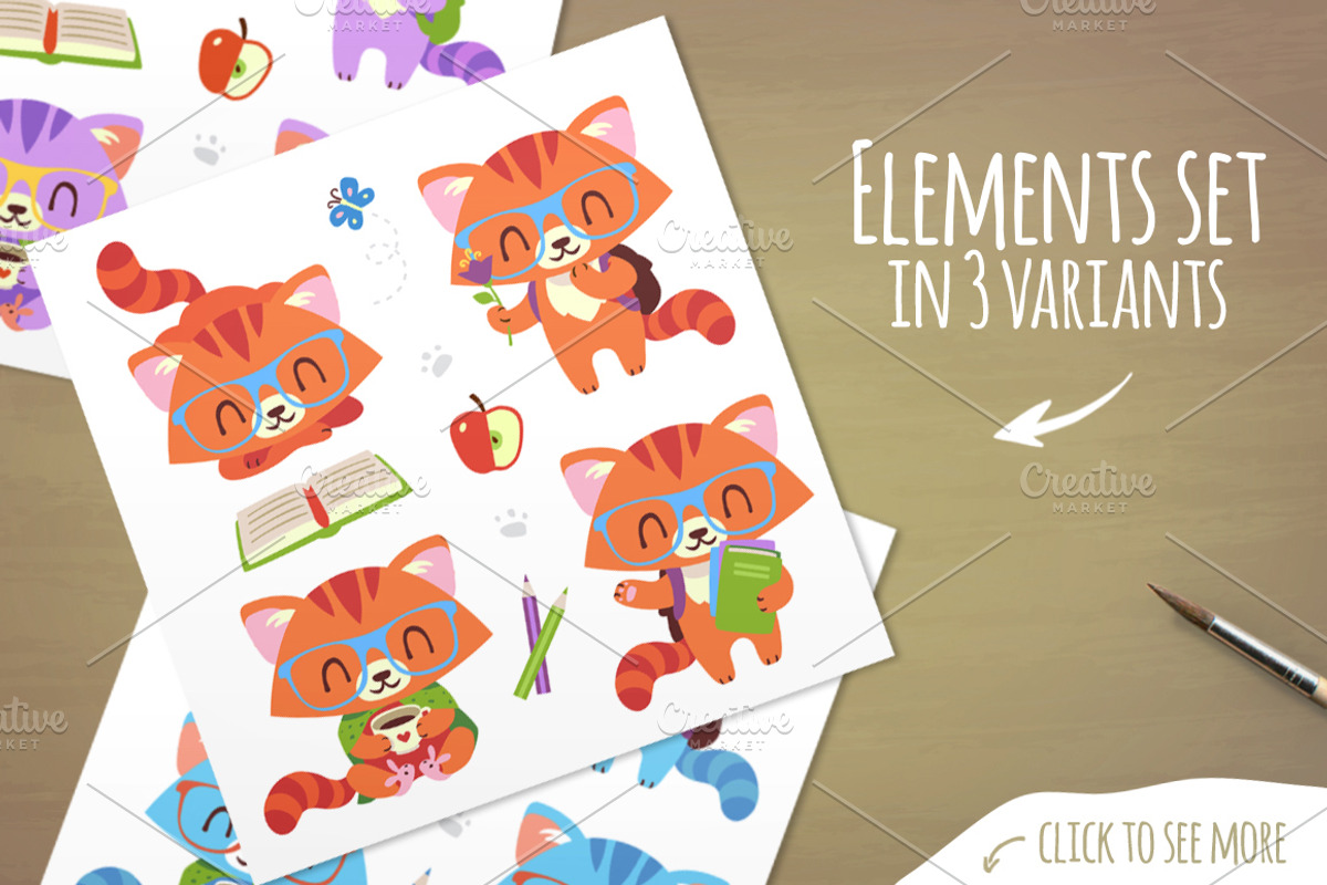 Cartoon Nerd cat set, an Animal Illustration by SunnyWS (Photo 2 of 4)