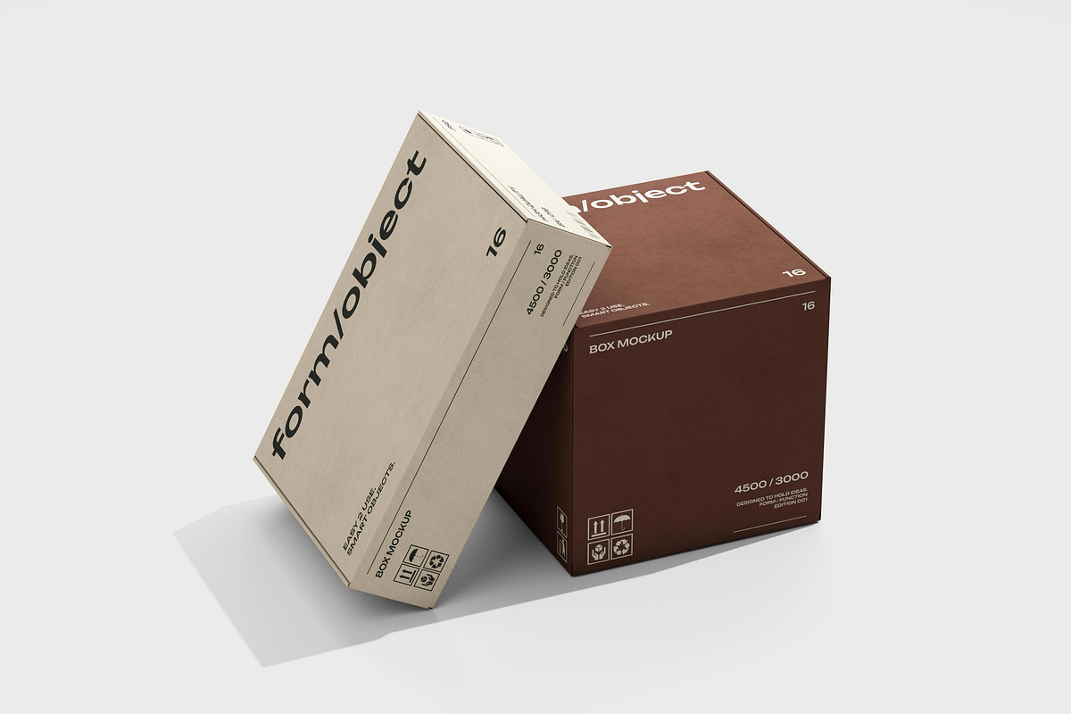 Two Leaning Boxes Mockup, a Packaging Mockup by Design Squad
