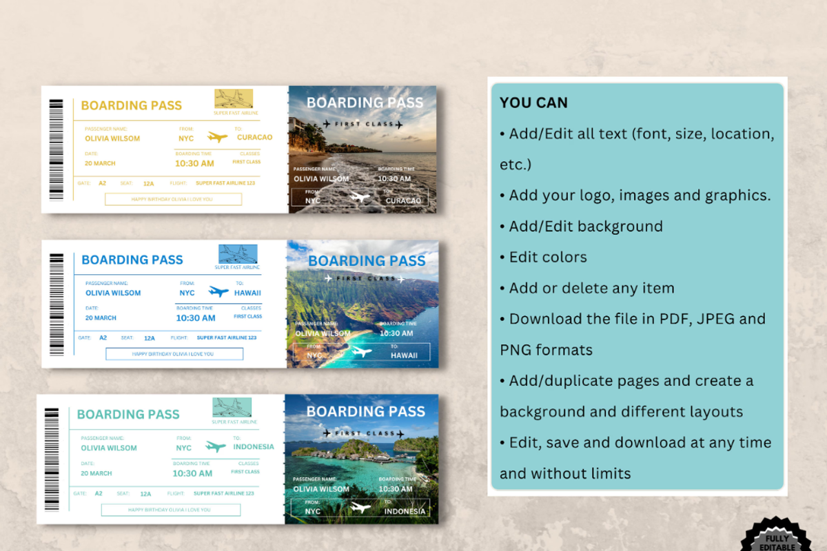 Editable Boarding Pass Template, a Card Template by YasdeyDesigns (Photo 2 of 7)