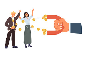 Large hand with magnet takes money, a Finance Illustration by Vectorbuum