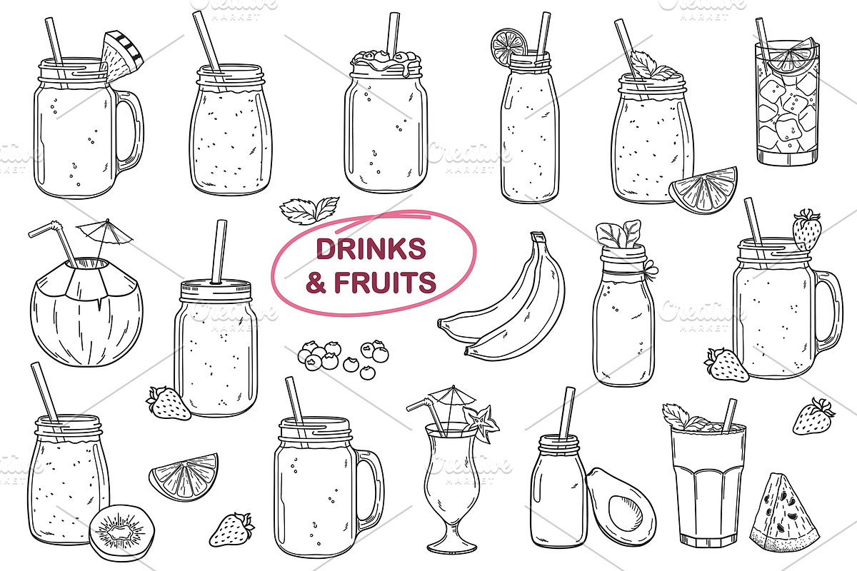 Healthy drinks hand drawn vector set, a Background Graphic by InkySplash (Photo 2 of 4)