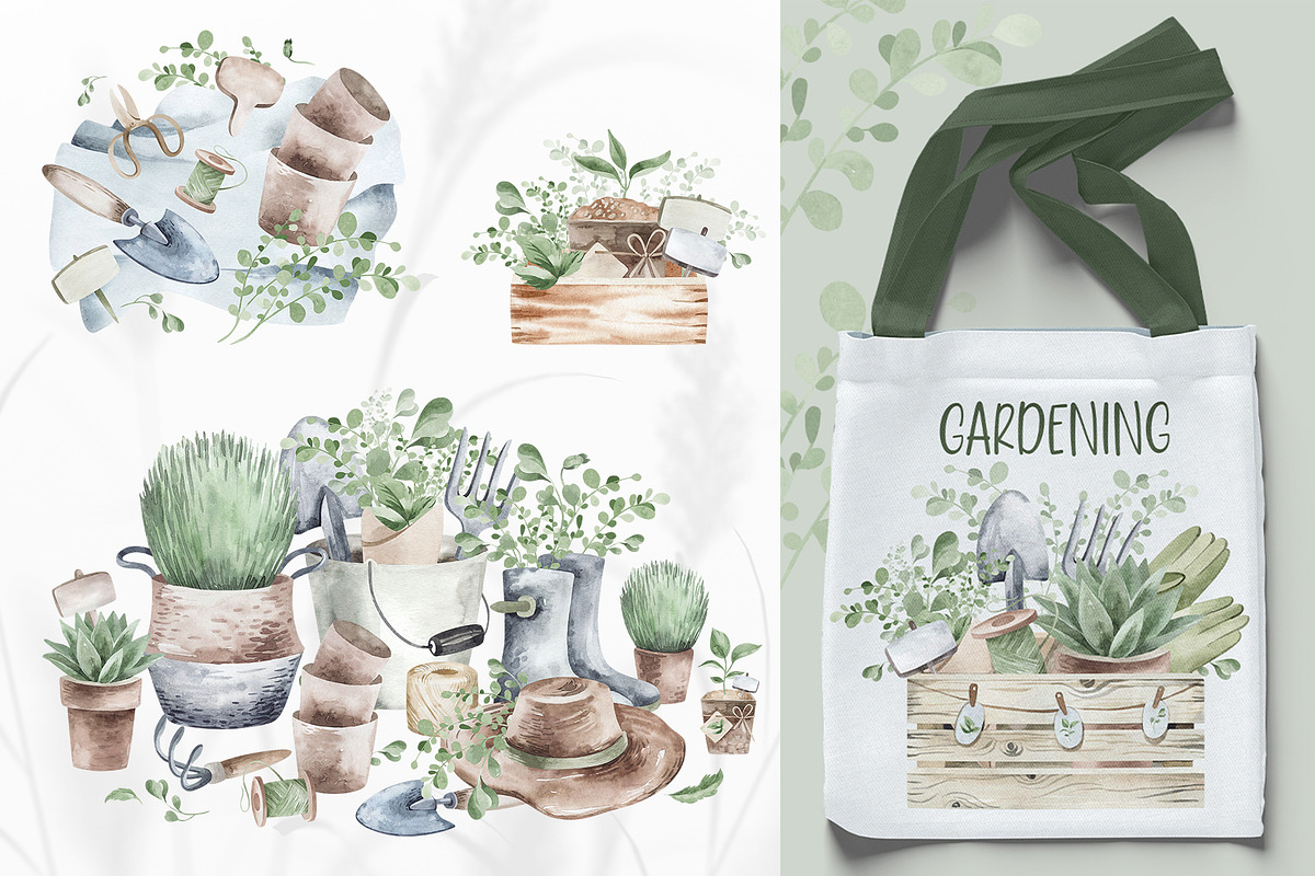 Watercolor Gardening Clipart Set, a Seasonal Illustration by LenArt (Photo 4 of 15)