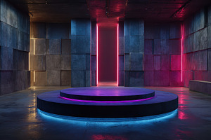 Neon Lit Platform Modern Architectur, an Abstract Photo by Pixeness Studio