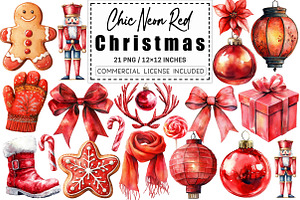 Chic Neon Red Christmas Clipart, a Graphic by CitraGraphics