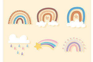 rainbow clouds rain, an Illustration by studiogstock