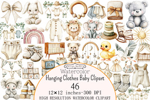 Watercolor Hanging Clothes Baby Clip