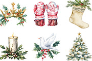 Watercolor Elegant Christmas Clipart, an Illustration by CraftArtStudio (Thumbnail 2 of 6)