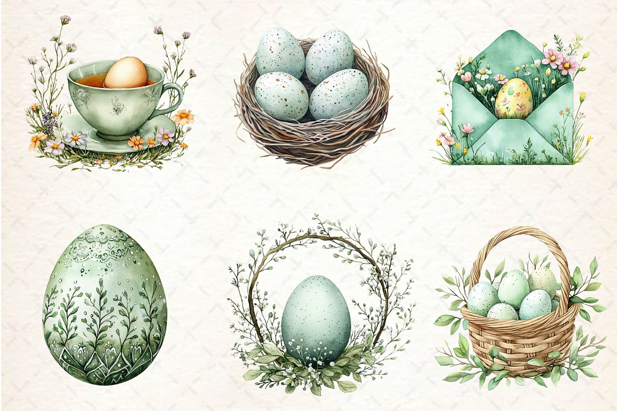 Sage Green Easter Clipart, an Illustration by Dream Creation (Photo 2 of 6)