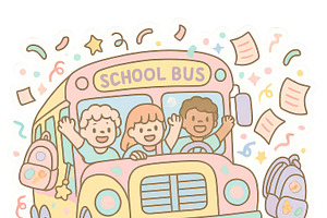 Back to school bus with cheerful chi, an Illustration by Dvoevnore photos