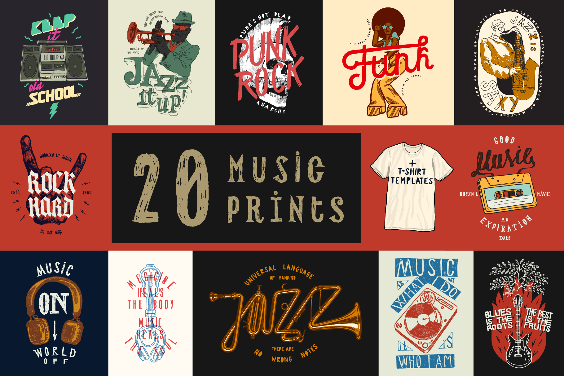 20+ Music Prints Set, an Illustration by hand draw