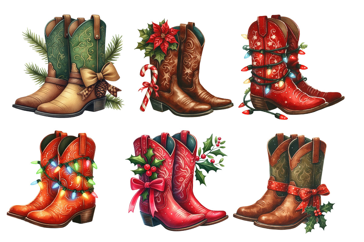 Christmas Cowboy Boots Clipart, an Illustration by Designworld (Photo 2 of 6)