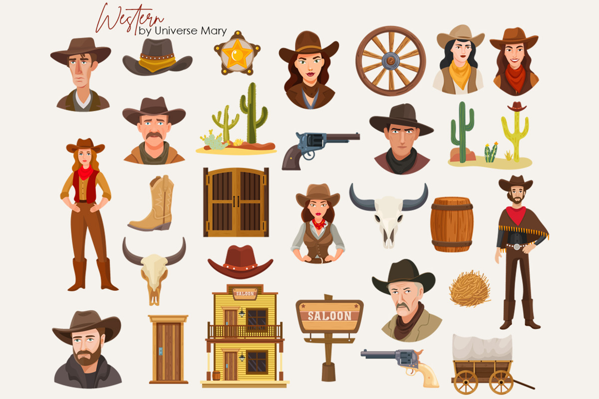 Western Cowboy Vector Clipart Set, a Person Illustration by Universe Mary (Photo 3 of 9)