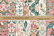 Pink & Teal Indian Floral Patterns, a Pattern Graphic by Maishop (Thumbnail 1 of 3)