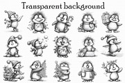 Christmas Penguin Sketch Clipart, an Icon by Libby Wishes (Thumbnail 2 of 7)