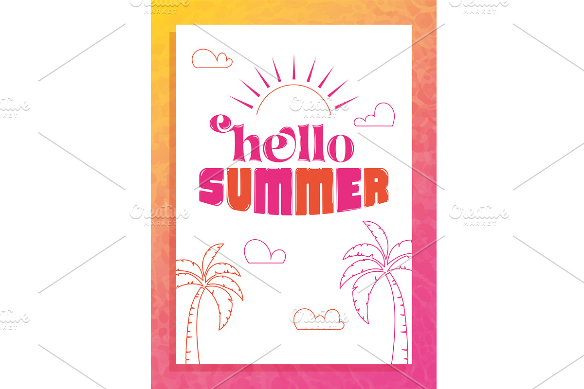Hello summer poster with sun and, an Object Illustration by studioDK