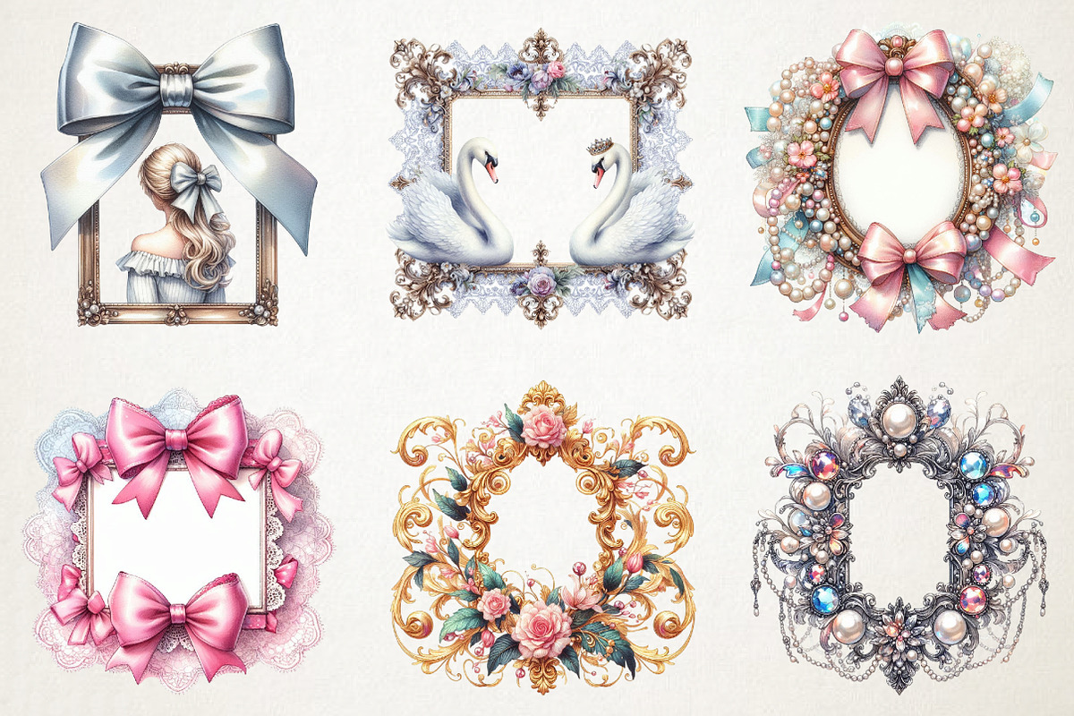 Hand-Drawn Coquette Frame Clipart, an Illustration by RobertsArt (Photo 3 of 8)