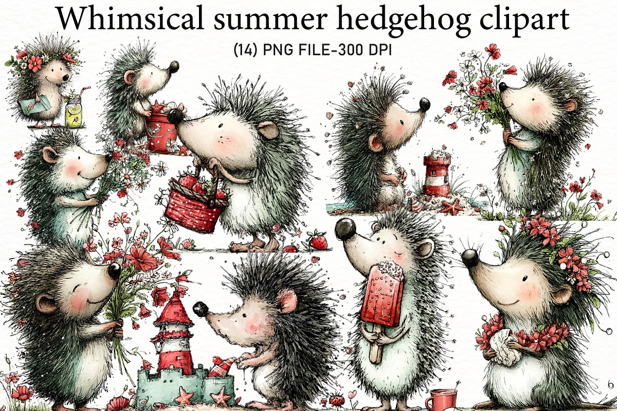 Whimsical summer hedgehog clipart, an Illustration by Designworld (Photo 1 of 4)