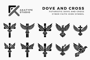 Dove and Cross Robot Icon, a Solid Icon by Akatype Studio
