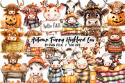 Autumn Funny Highland Cow Clipart, an Illustration by Libby Wishes (Thumbnail 1 of 5)