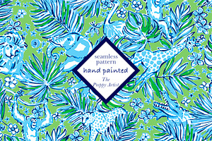 Blue And Green Safari Animal Pattern