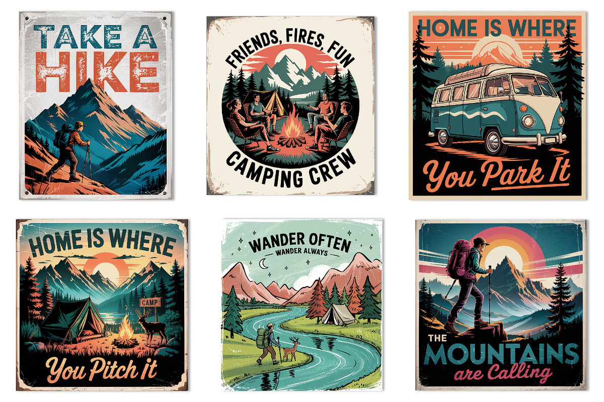 Vintage Summer Camping Sign, an Illustration by CreationArt (Photo 2 of 3)