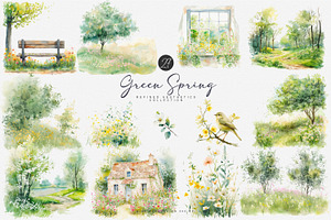 Watercolor Spring Foliage Clipart