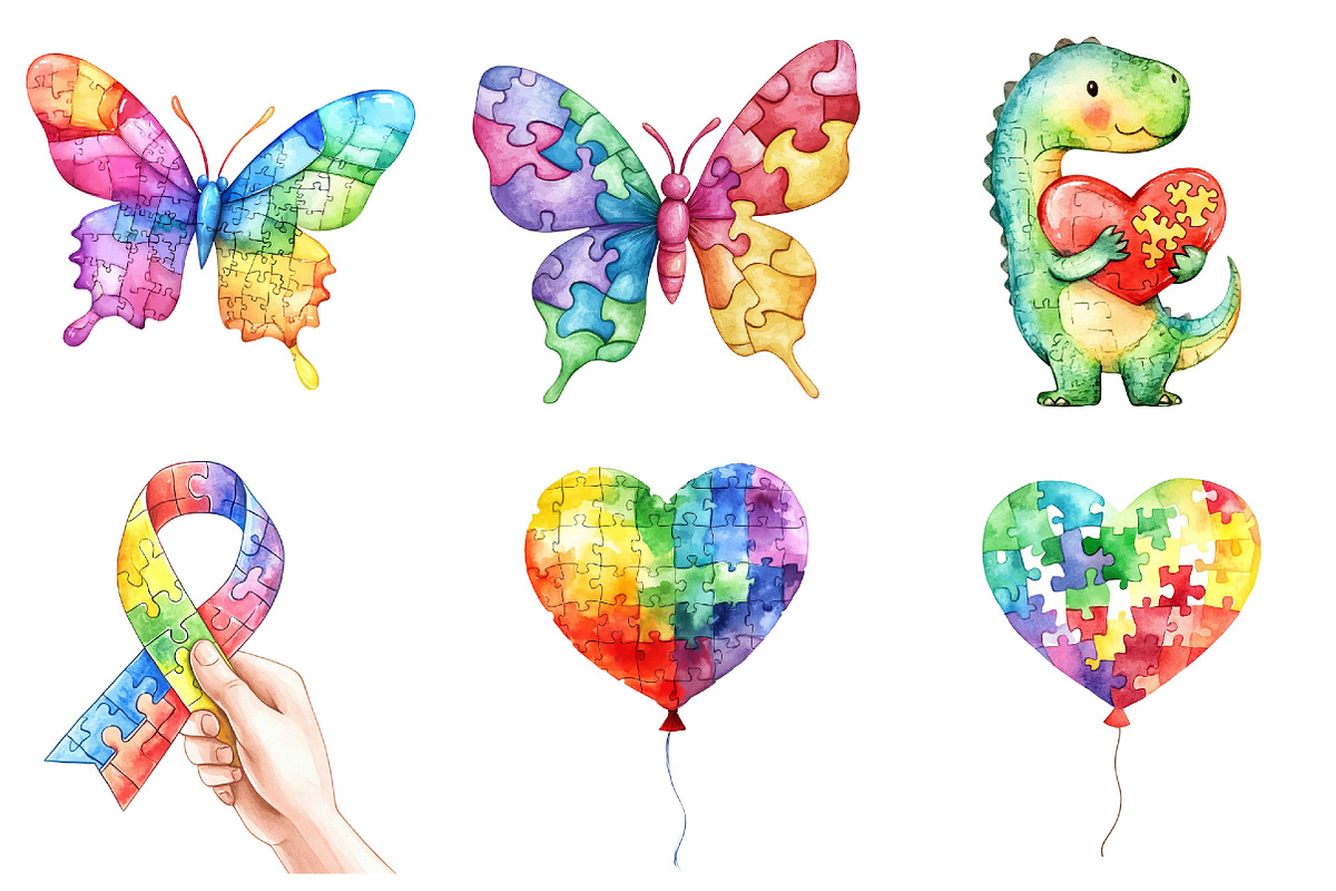 Autism Awareness Day Collection png, an Illustration by Watercolor design (Photo 4 of 9)