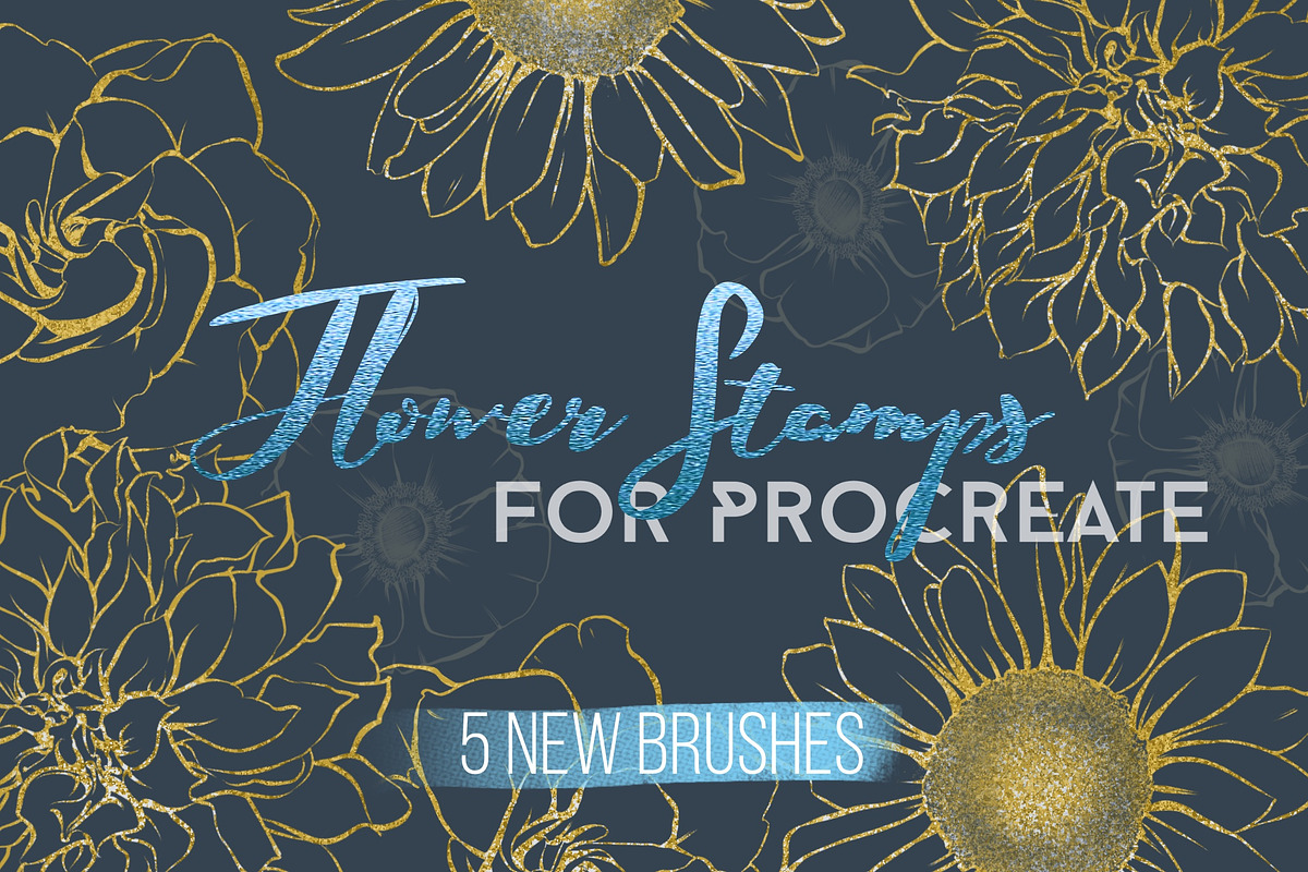 5 Flower Stamps - Procreate Brushes, a Brush Add-On by Kseniya Kaftaylova (Photo 1 of 6)