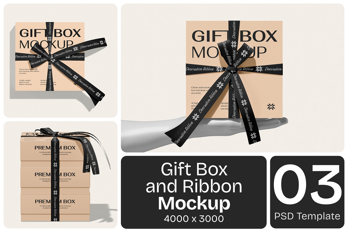 Gift Box and Ribbon Mockup, a Packaging Mockup by Permadi Creative (Photo 1 of 5)