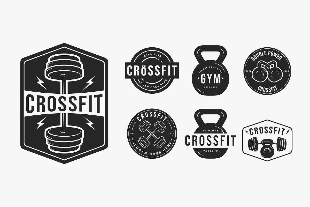Set of fitness gym CrossFit logo, a Branding & Logo Template by DOMHOUZE
