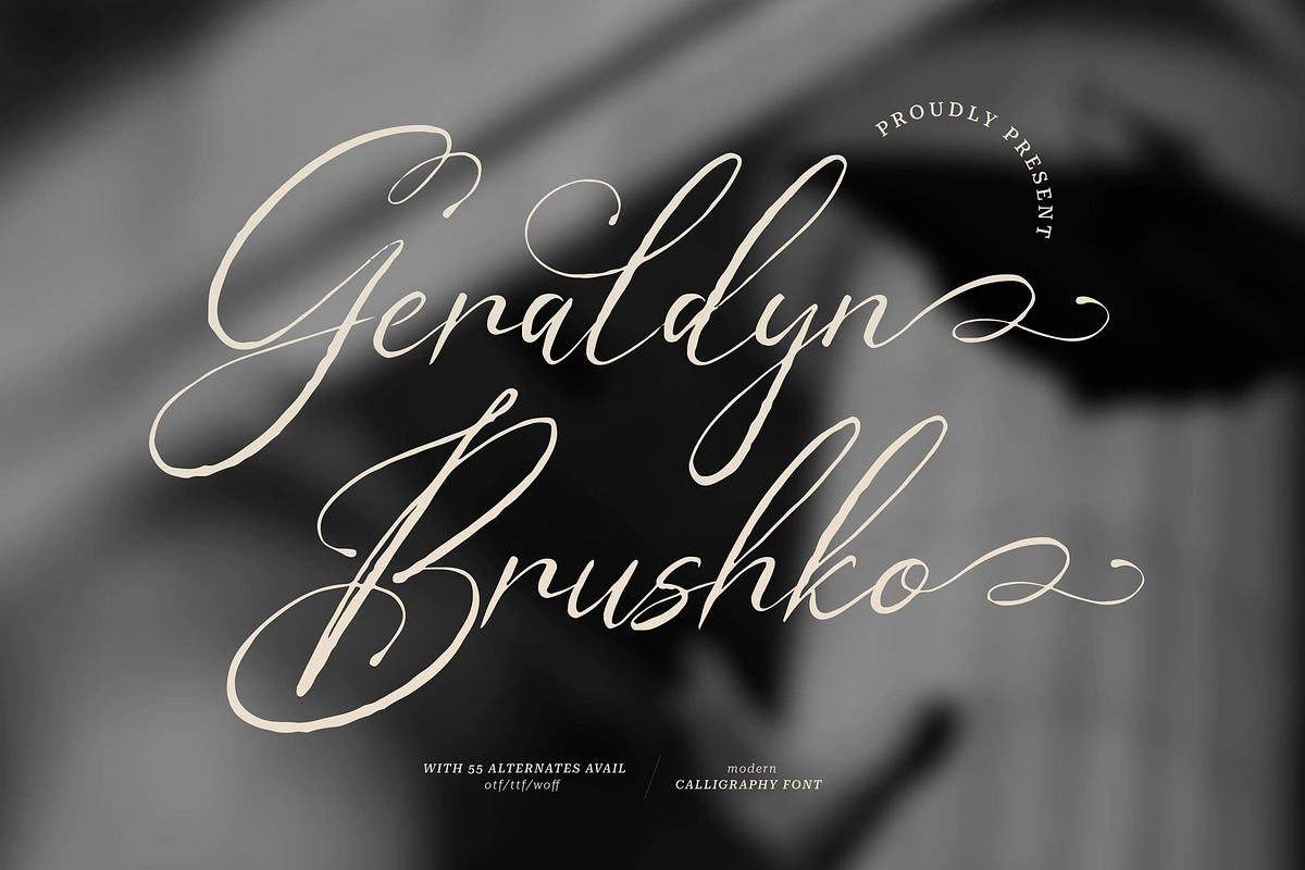 Geraldyn Brushko | Modern Calligraph, a Script Font by Denustudios (Photo 1 of 13)