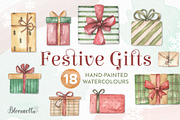 Watercolour Christmas Gifts Presents, an Object Graphic by Bloomella (Thumbnail 1 of 6)