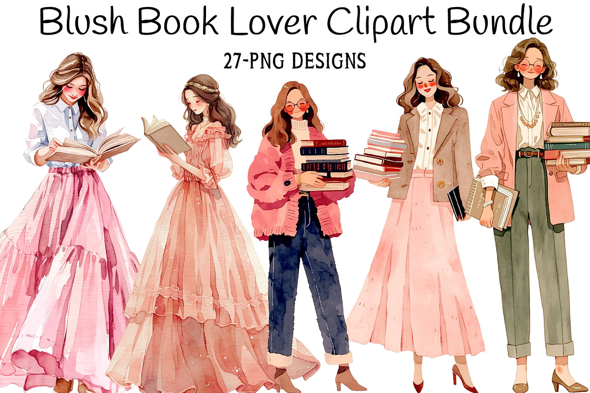 Blush Book Lover Clipart Bundle, an Illustration by Daily.Designs (Photo 1 of 7)