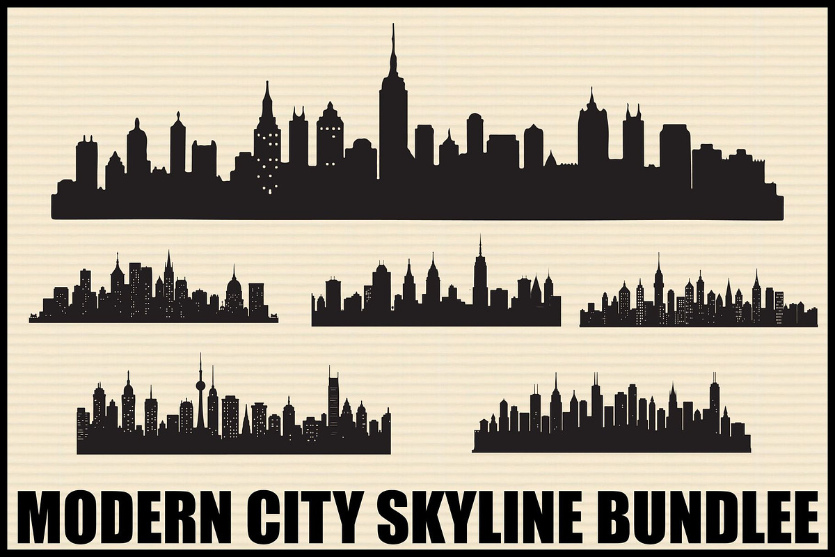 Modern City Skyline Silhouette Set, an Illustration by hafijul (Photo 1 of 7)
