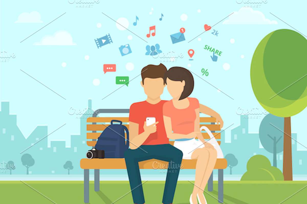 People using gadgets set of vectors, a Person Illustration by Julia Tim