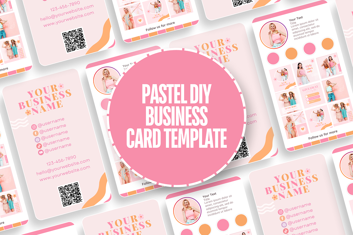 Pastel QR Business Card Template, a Business Card Template by SunshineStudioBoutique (Photo 2 of 9)
