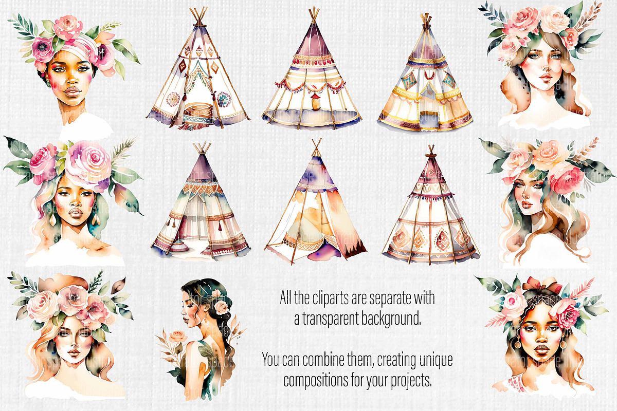 Boho clipart, Boho Wedding 200 PNG, an Illustration by Illustrator Space (Photo 10 of 10)