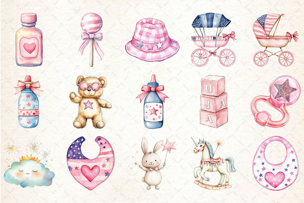 4th of July Pink Baby Nursery Clipar, an Illustration by Rose Art (Photo 2 of 7)