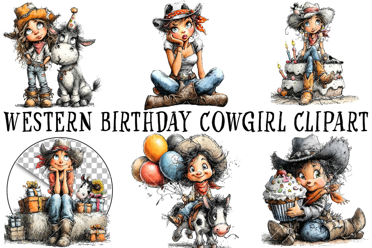 Western Birthday Cowgirl Clipart, a Seasonal Illustration by OK Design (Photo 8 of 12)