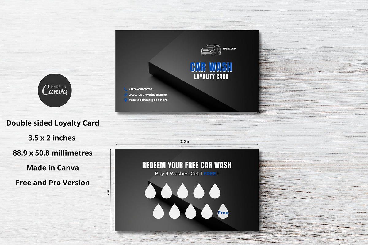 Car Wash Loyalty Card Canva, a Business Card Template by Talipic Designs (Photo 2 of 7)