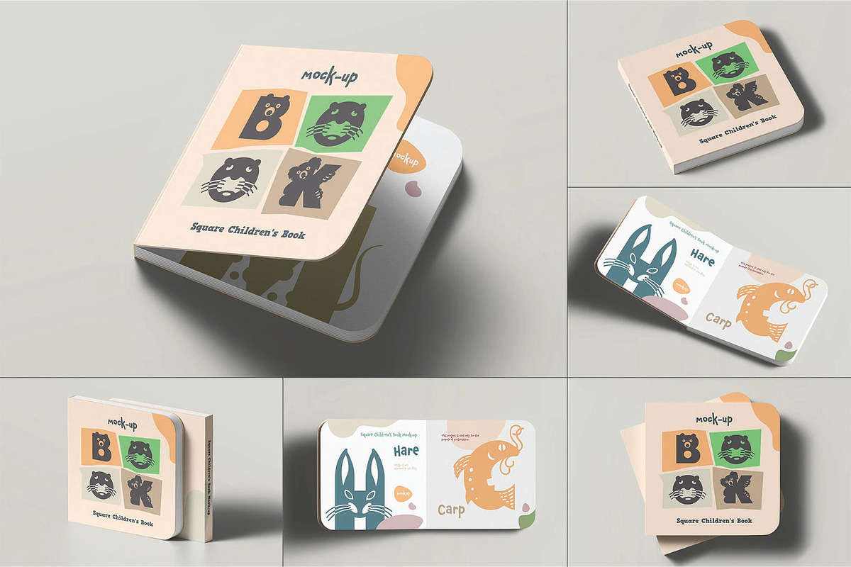 Square Children's Book Mockup, a Books & Magazine Mockup by DesignRushMarket (Photo 1 of 10)