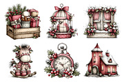 Watercolor Vintage Christmas Clipart, a Seasonal Illustration by Creative Art (Thumbnail 6 of 7)
