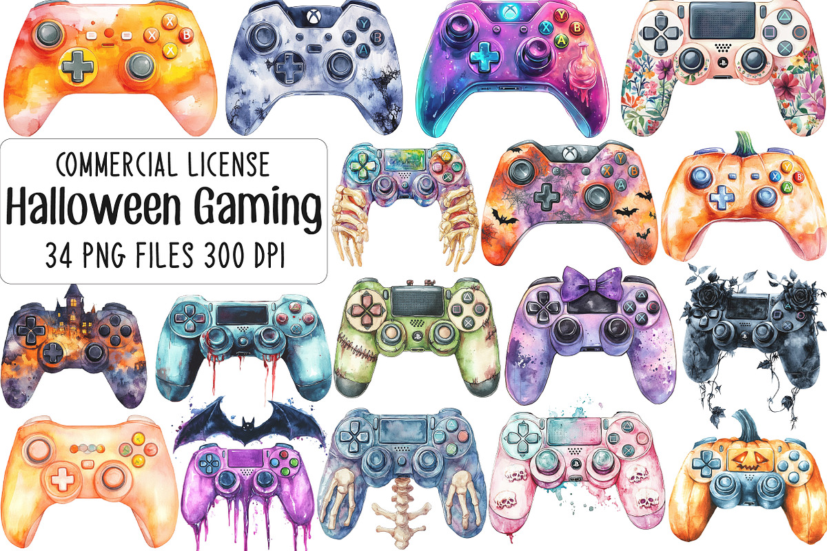 Halloween Gaming Controllers Clipart, an Illustration by CraftArtStudio (Photo 1 of 6)