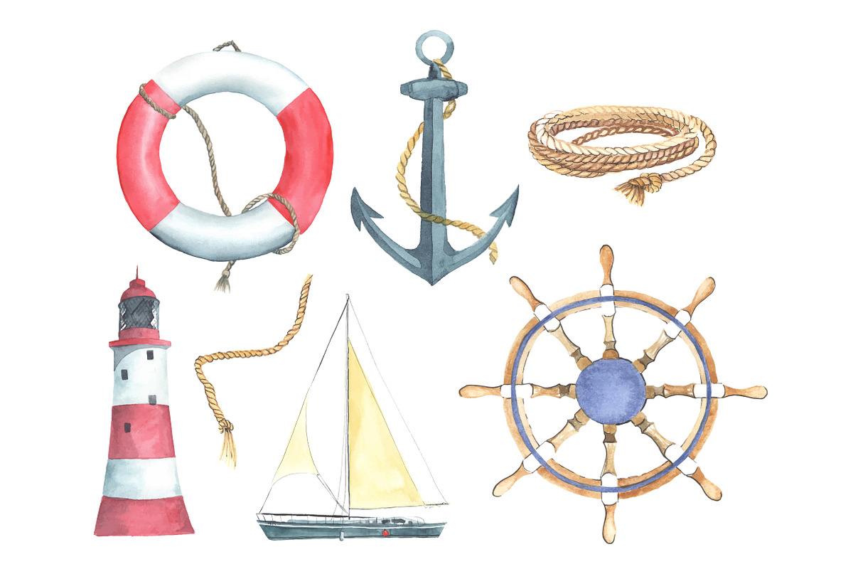 Nautical elements. Watercolor, an Object Graphic by Olga Bonitas (Photo 2 of 4)
