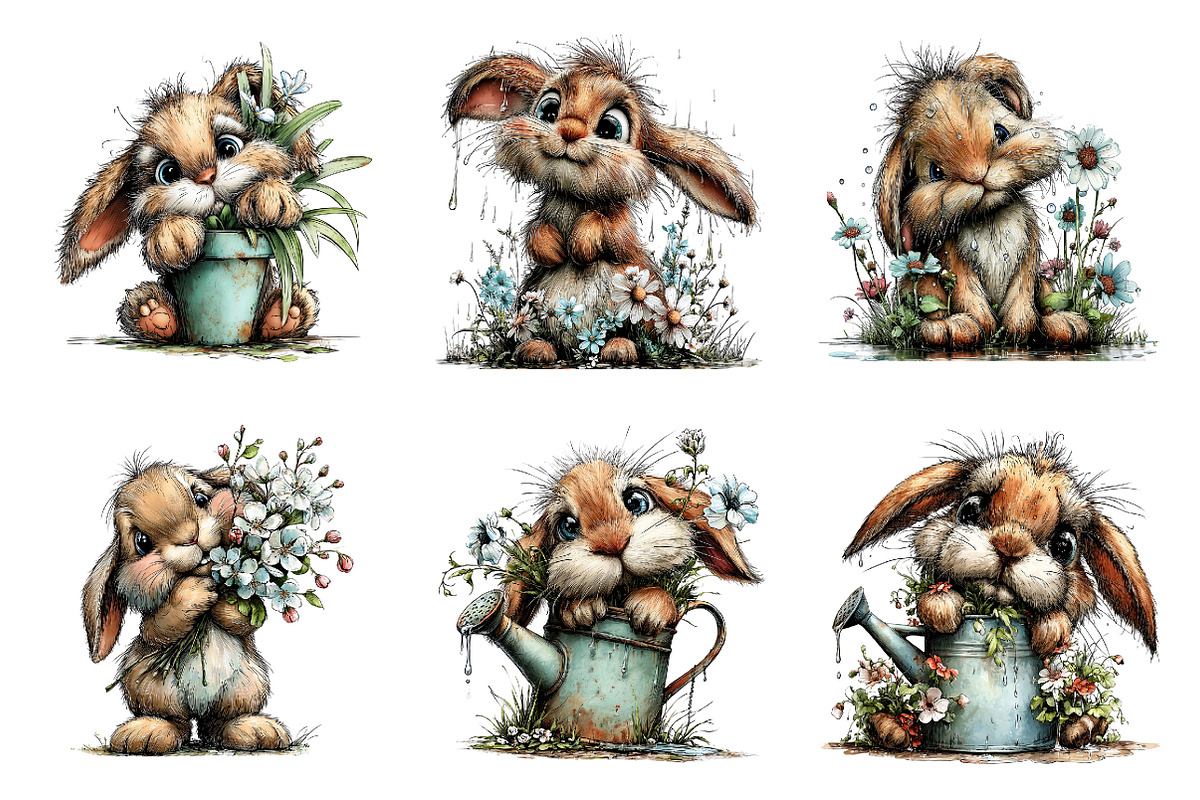 Whimsical Spring bunny clipart, an Illustration by SinaCreation (Photo 3 of 11)